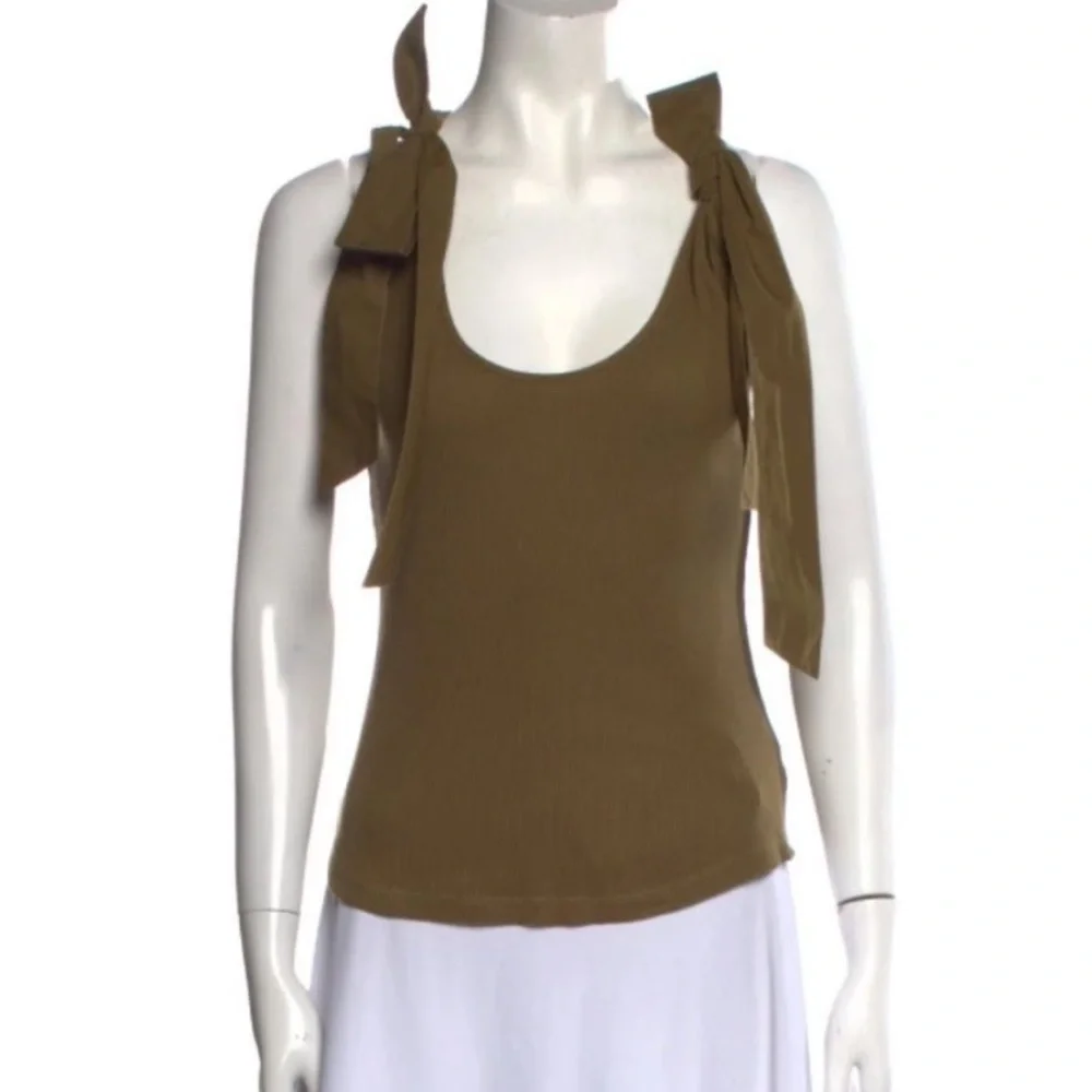 ULLA JOHNSON Bailey Tank olive Green Shoulder Tie Ribbed Top Womens XL - Picture 4 of 7